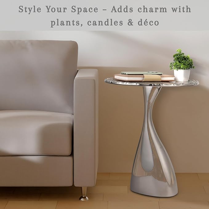 CLEENTABLE Coffee Round Side Table - Pedestal Lightweight Metal End Table - Metal Accent Table for Small Spaces Living Room,Bedroom,Balcony - Easy Assembly, Modern Minimalist Design 18" (Silver)