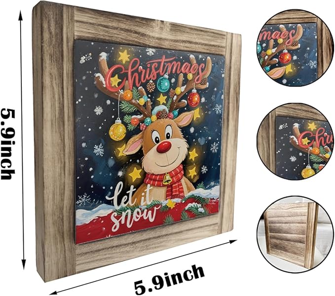 Christmas Wood Sign, Let It Snow Sign, Winter Christmas Decoration, Decorative Wooden Box Plaque, Deer Decor, Farmhouse Home Office Indoor Decor, Merry Xmas Gift for Women Men
