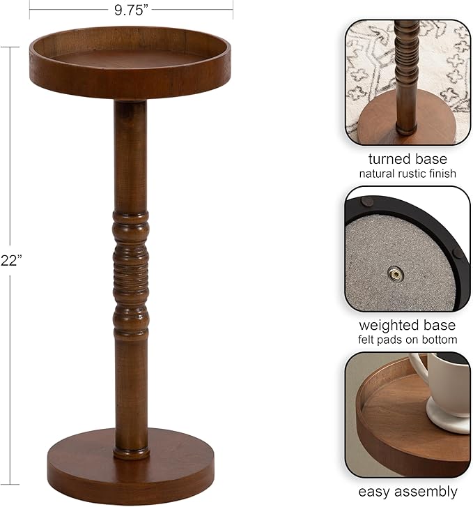 Kate and Laurel Bellport Farmhouse Round Drink Table; 10 x 10 x 22; Natural Rustic; Decorative Coastal Martini Table for Use as Charming Indoor Plant Stand or Living Room Pedestal Table