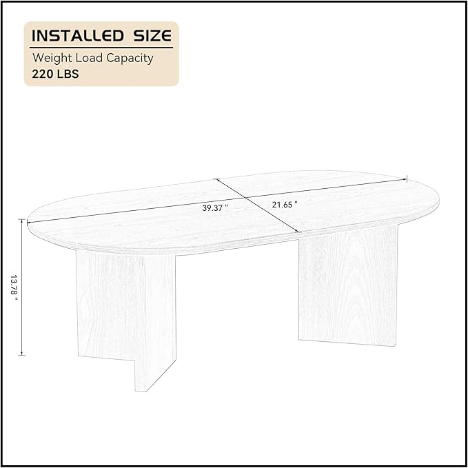 WILLIAMSPACE 39.37" Oval Wooden Coffee Table, Modern Wood Center Table with Sturdy Pedestal for Living Room, Accent Side Table End Table for Apartment (Oak)