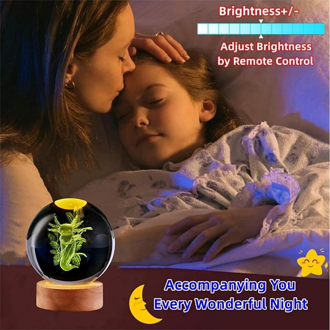 Axolotl Crystal Ball Lamp with LED Wooden Base, 16 Colors Change & Remote Control Crystal Ball Night Light, Upgraded 3.15 Inch Glass Light, Gift for Kids Wife Girlfriend (Axolotl B)