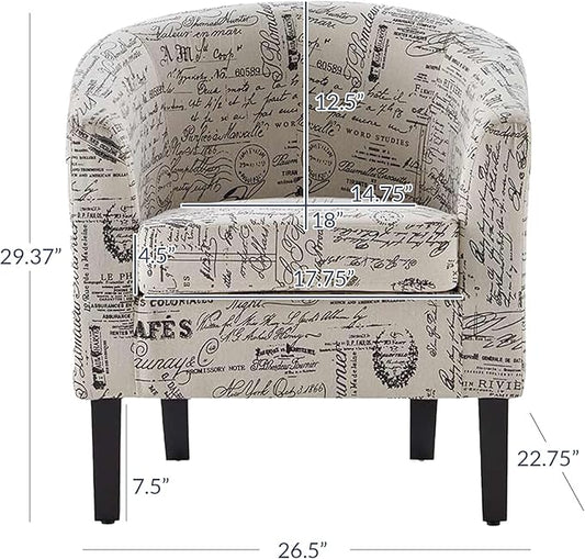 BELLEZE Accent Barrel Chair, Linen Round Chair Club Tub Sofa Corner Chair with Flared Legs and Cozy Soft Padding for Living Room Bedroom Waiting Room - Black & Beige