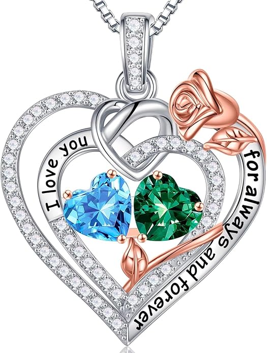 Iefil Christmas Gifts for Wife Women - 925 Sterling Silver Double Birthstone Necklace, Anniversary Birthday Gifts for Women, Jewelry Gift for Wife Girlfriend Mom Her