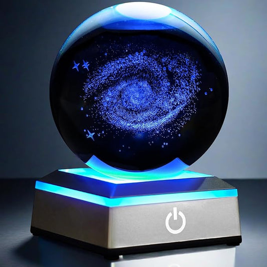 3.15 inch Galaxy Crystal Ball Night Light with Colorful LED Lamp Touch Base Galaxy Model Space Decor Gifts for Friends Birthday Christmas