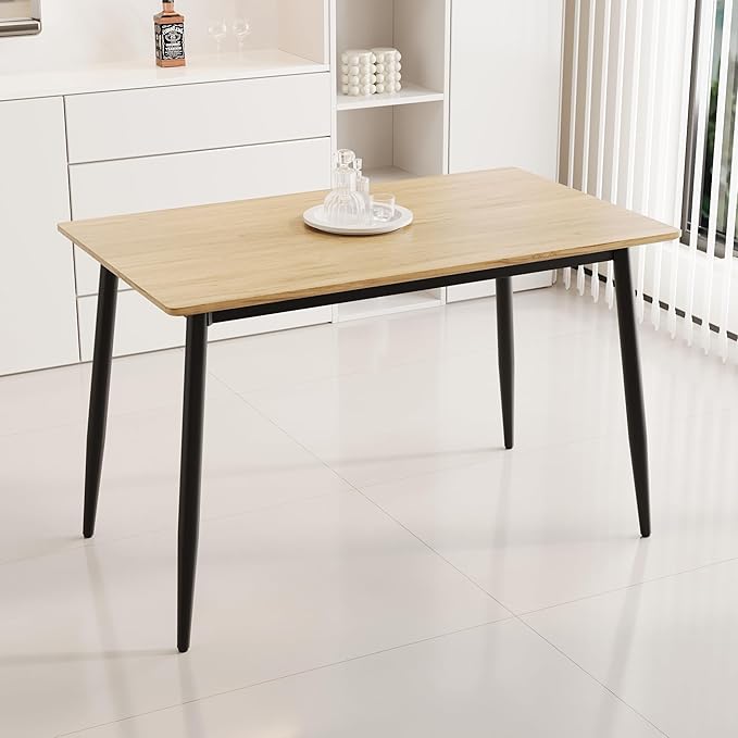 Modern Wooden Dining Table, 47.2'' Rectangle Table, Kitchen & Dining Room Table, Wooden Dining Table with Black Metal Legs for Living Dining Room(Natural Wood, 47.2 in)