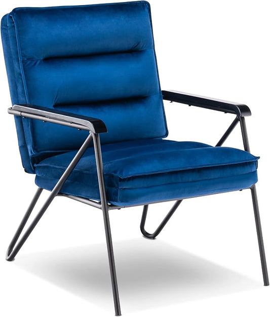 MCombo Modern Accent Chair, Velvet Club Chair, Upholstered Armchair for Small Space, Living Room & Office Reception, Fabric 4747 4750 (Chair, Blue)