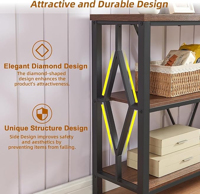 HOMISSUE Sofa Console Table, Rustic Console Table with 3-Tier Storage, Engineered Wood Sofa Tables with Open Shelves, Heavy Duty Entryway Tables for Living Room, Hallway (55 Inch, Rustic Brown)