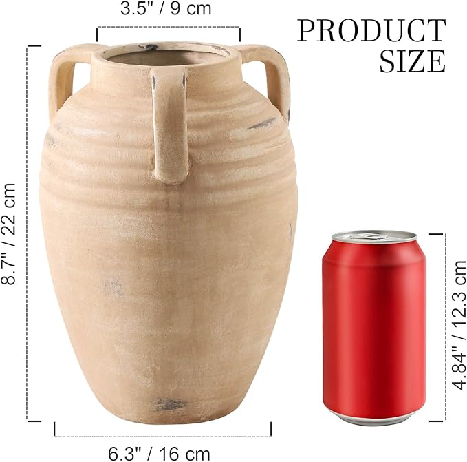 Ceramic Flower Vase Home Decor - Farmhouse Flower Vases Rustic Vintage Style Aesthetic Modern for Table Living Room Kitchen Bedroom Decoration House Desk Decorative Accessories Gift (Clay)