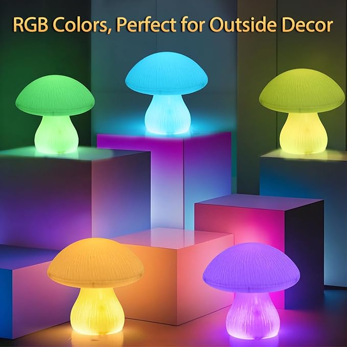 Outdoor RGB Mushroom Table Lamp Battery Waterproof Remote Control Table Lamp for Bedroom, Shower Small Bedside Lamps for Night Stands Bedside Lights Gift for Teen Girls Bedroom Indoor Living Room