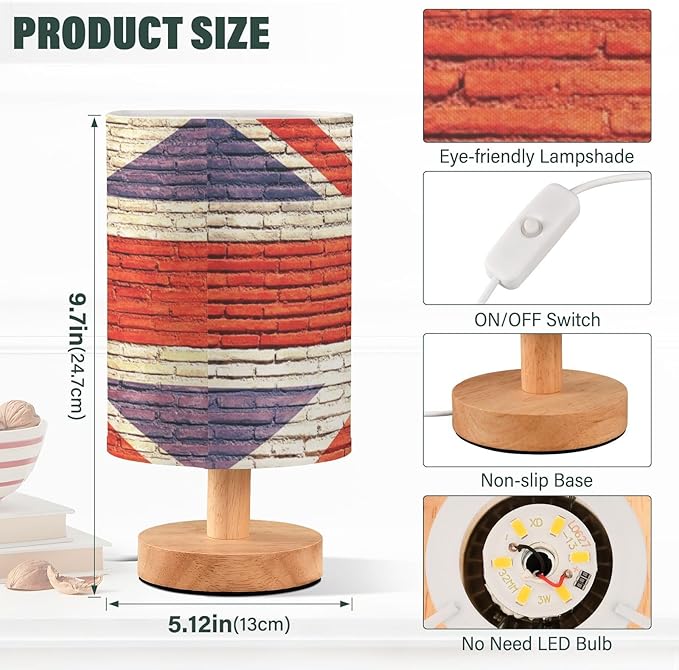 Table Lamp UK British Flag England London Union Jack Painted on Brick Wall Nightstand Lamp with Wood Base Fabric Lamp Shade Bedside Desk Lamp for Living Room Bedroom Kids Room Office