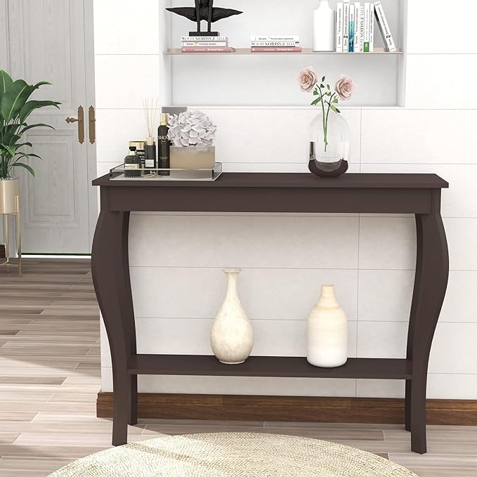 ChooChoo Narrow Console Table, Chic Accent Sofa Table, Entryway Table, Espresso