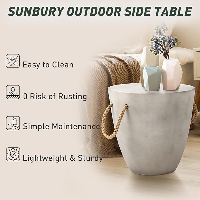 SUNBURY Outdoor Side Table Set of 2, 2 Piece Concrete Side Table Outdoor End Table, 17" H Small Side Table End Table Grey Accent Table for Patio Garden Living Room