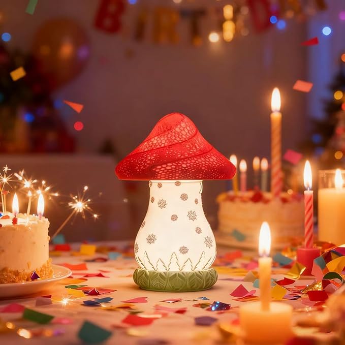 Mushroom Lamp, Cute Desk Lamp, Battery Operated Bedside Lamp as a Christmas Gift, 3-Way Dimmable Touch Lamp, Auto-Rotating Rechargable LED Night Light for Bedroom, Living Room.