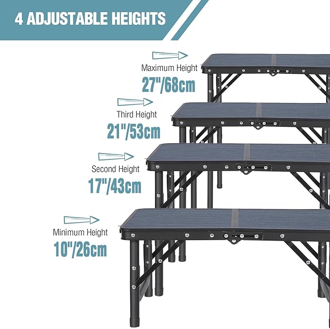 REDCAMP Small Camping Table 2ft, Portable Aluminum Folding Table Adjustable Height Lightweight for Picnic Beach Outdoor Indoor, Gray