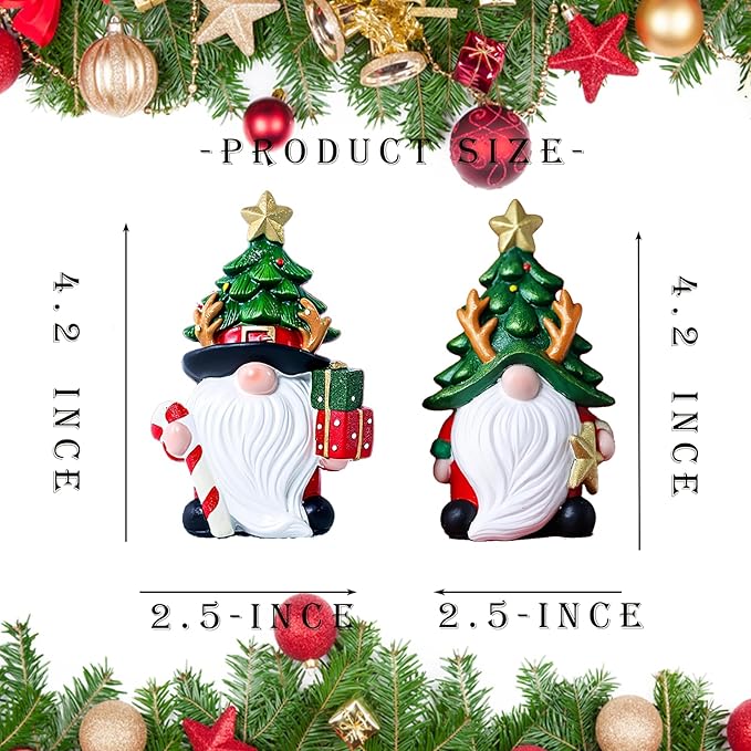 Christmas Decorations | Set of 2 Resin Charming christmas gnomes decorations for home | office, Mantel, Shelf, Tiered Tray, Porch, Desk,office.Holiday gnomes Table Centerpieces - 4.2 ince