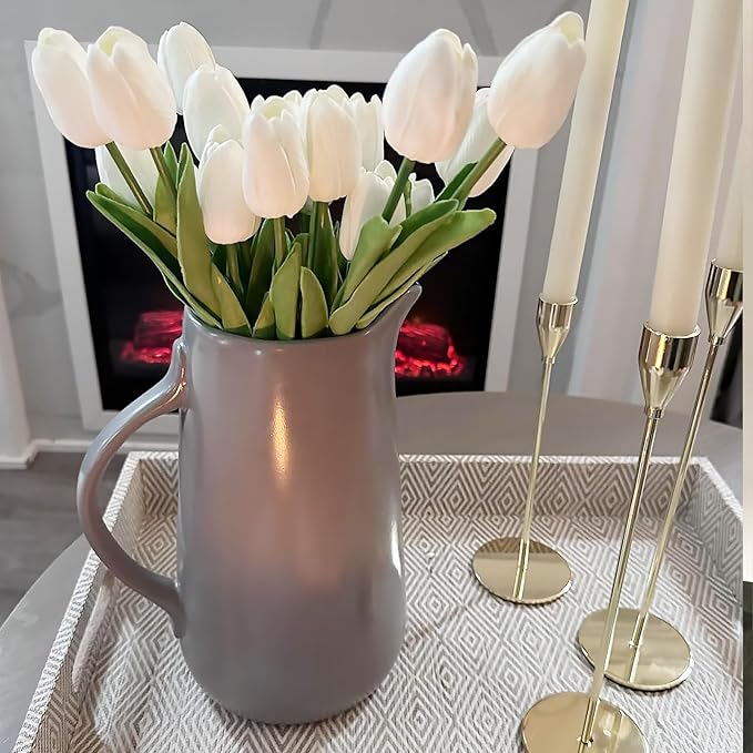 ABAJI 20PCS Tulip Artificial Flowers 12.6inch Real Touch for Wedding Decor Banquet Party Home Hotel Office Decoration Holiday Anniversary Celebration Faux Sterm