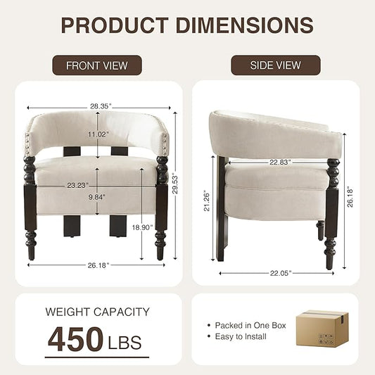 LOULENS Barrel Accent Chairs Set of 2, Vintage Chenille Upholstered Lounge Chair with Solid Wood Legs, Comfy Leisure Side Armchair for Living Room, Bedroom, Reading Nook, Corner, Beige