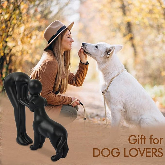 Dog Sculpture Home Decor Cute Man and Dog Statue Decoration for Office、Living Room、Bedroom、Home， Memory Gifts for Pet Lovers (Black)