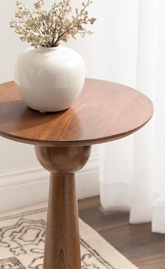 Kate and Laurel Jakob Modern Wooden Round Side Table, 12 x 24, Walnut Brown, Circle Pedestal Table for Use as Bedroom Nightstand, Indoor Plant Stand, or Decorative Living Room Table