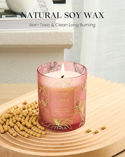 M&SENSE Floral Scented Soy Candles-Vegan, Heavy Scented, No Toxin 8.1oz 42-Hour Long Burning Time, Spring Summer Candles for Home Fragrance, Housewarming Gift for Women & Men
