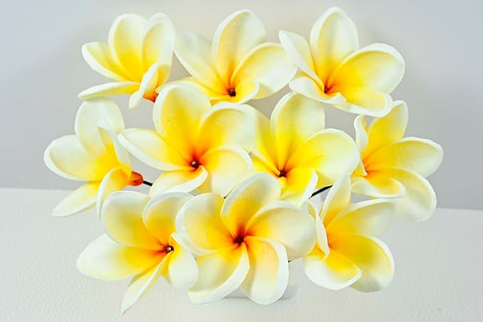 20pcs Gradient Yellow Red Flowers PU Real Touch Flowers Hawaiian Plumeria Tropical Artificial Flowers for DIY Floral Gifts Wedding Home Office Table Decor Farmhouse Table Centerpiece Decorations