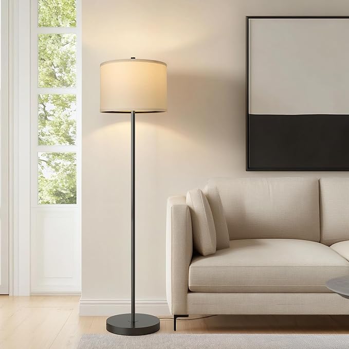 Oneach 61" Farmhouse Industrial Floor Lamp for Living Room Standing Floor Lamp Rustic Floor Lamps for Living Room Bedroom Tall Lamps with Rotary Switch for Bedroom with White Linen Lamp Shade