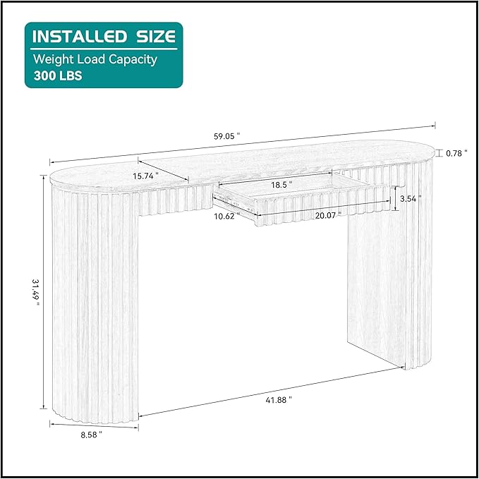 kevinplus 59.05'' Modern Console Table Sofa Table with Drawer Storage for Entryway Living Room, Sturdy Construction, Curved Style, Black