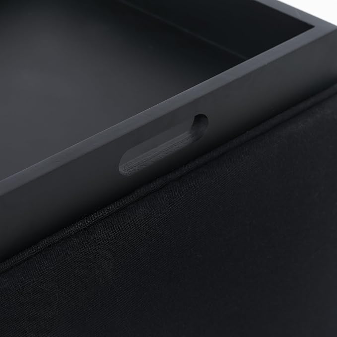 Adeco 17" Black Square Storage Ottoman with Tray, Modern Cube Ottoman Coffee Table for Dorm, Bedroom