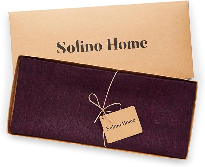 Solino Home Linen Small Table Runner 36 Inches - Athena, 100% Pure Linen Chambray Burgundy Table Runner 14 x 36 Inch Ideal for Dresser and Coffee Tables - Fall, Halloween, Thanksgiving, Christmas