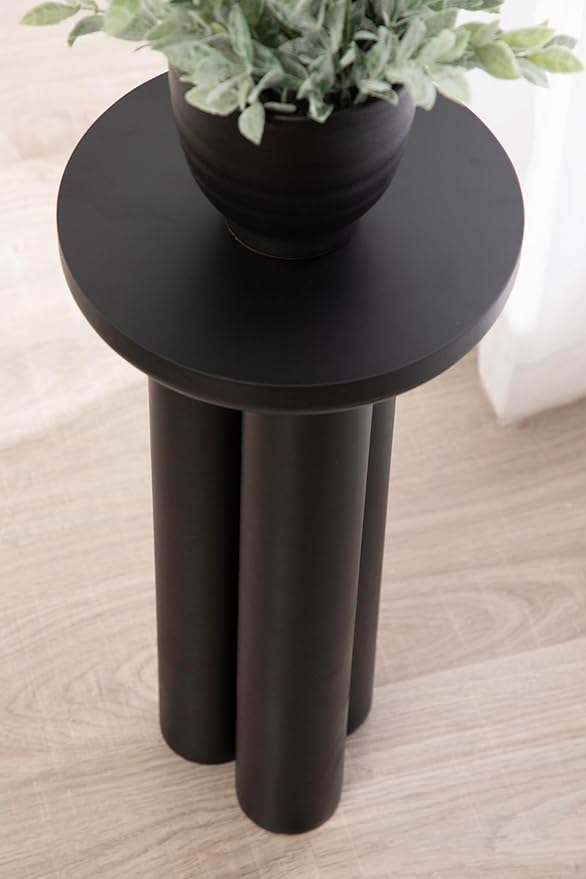 Kate and Laurel Pylar Modern Wooden Drink Table, 10 x 10 x 21, Black, Transitional Mini Table with Chunky Pillar Base for Use as Pedestal Plant Stand Indoors or Small Nightstand Option