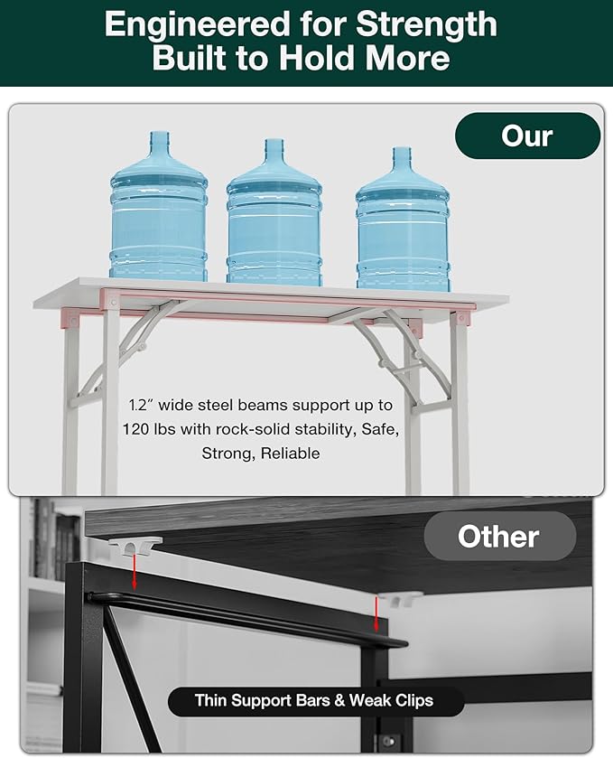 Frylr Small Folding Computer Desk – 43.3 Inch Portable Table for Craft and Study, Lightweight Desk for Small Spaces, Foldable Laptop Table Built-in AC/USB Outlets for Convenience, White