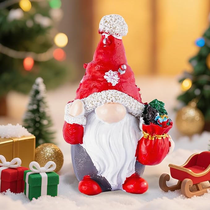 2-Piece Christmas Resin Gnome Statues, Suitable for Indoor & Outdoor Holiday Decor, Winter Christmas Table Decoration, Ideal for Mom, Dad, Friends