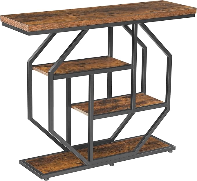 Entryway Table, Industrial Console Sofa Table with Storage, Narrow Accent Table for Living Room, Entry, Hallway, Entrance, Foyer, Rustic Brown CTHR28001