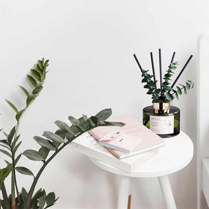 Airkeep Reed Diffuser Set with 6.76 fl oz Clean Linen Scent Essential Oils and 3 Leaves & 8 Diffuser Sticks,Bathroom Shelf Decor & Air Freshener, House Bedroom Office Decor & Gifts