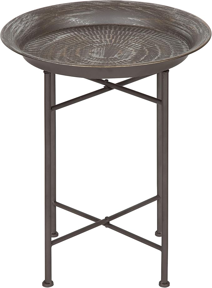 Kate and Laurel Mahdavi Hammered Metal Tray End Table, Pewter, 16.5 inch Diameter