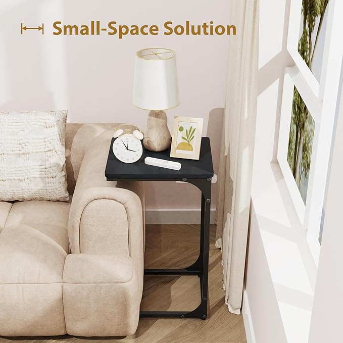 Narrow C Shaped End Tables Living Room TV Trays Set of 2, Small Thin Modern Side Table Skinny Slide Under Couch Tray Tables for Sofa Bedroom Small Space 11.8 inch Width, Black