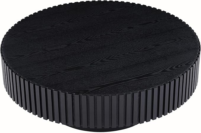 31.49" Black Round Coffee Table for Living Room Modern Wood Fluted Coffee Table with Pedestal Base Circle Accent Table for Apartment Easy Assembly (Watt Black,Round+Ø31.49"x13.97")