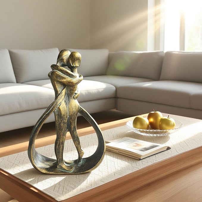 Resin Couple Modern Sculptures Home Decor Romantic Gift for Weddings Valentine's Day and Anniversaries Decoration Figurine for Girlfriend, Bridal Shower, Engagement (Bronze)