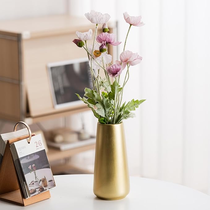 Light Gold Vase - 8" Big Gold Ceramic Flower vase for Home/Table/Accent Decor, Minimalist Modern Vases for Centerpieces, Room Decor, Living Room, Bedroom or Gift