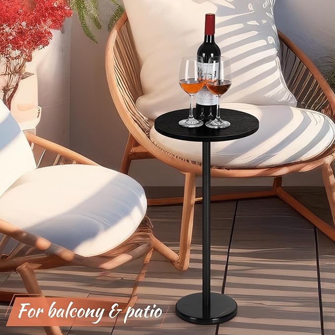 smusei Drink Tables for Small Spaces Pedestal Side Table Set of 2 Small Round Side Tables with Marble Base Black Pedestal Stand for Sofa Couch Chair Patio, Black