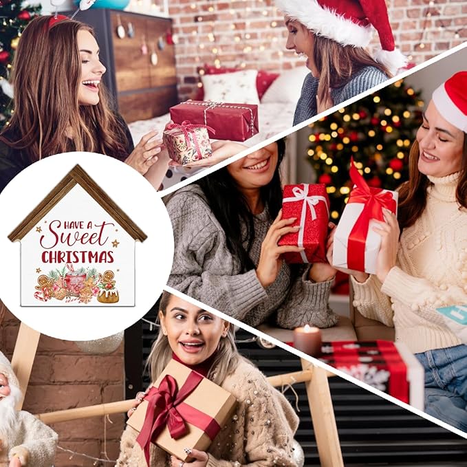 Christmas Kitchen Decor, Have a Sweet Christmas House Shaped Wood Block Sign Gingerbread Hot Cocoa Decor Xmas Holiday Kitchen Hot Cocoa Bar Decorations for Desk Table Shelf