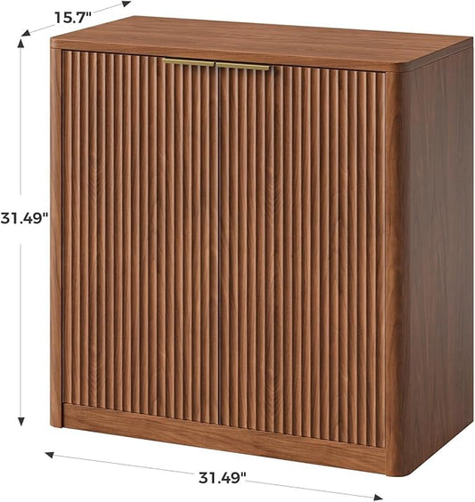 Evermagin 31.5" Walnut Buffet Cabinet with Storage, Fluted Sideboard Cabinet with Adjustable Shelves，Mid Century Modern Credenza, Console Table with 2 Doors for Dining Room, Kitchen, and Living Room