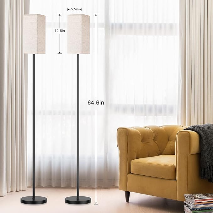 Ambimall 2 Packs Remote Control Floor Lamp, Stepless Dimmable, 64 Inches Tall, Include 9W Bulb, Standing Lamp for Living Room Bedroom Office (Beigh & Black)