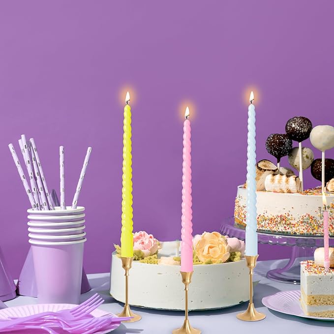 12 inch Colored Tall Taper Candles Sticks 6PCS Unscented Smokeless Long Tall Spiral Candle for Christmas Wedding Party Home Decor Dinner