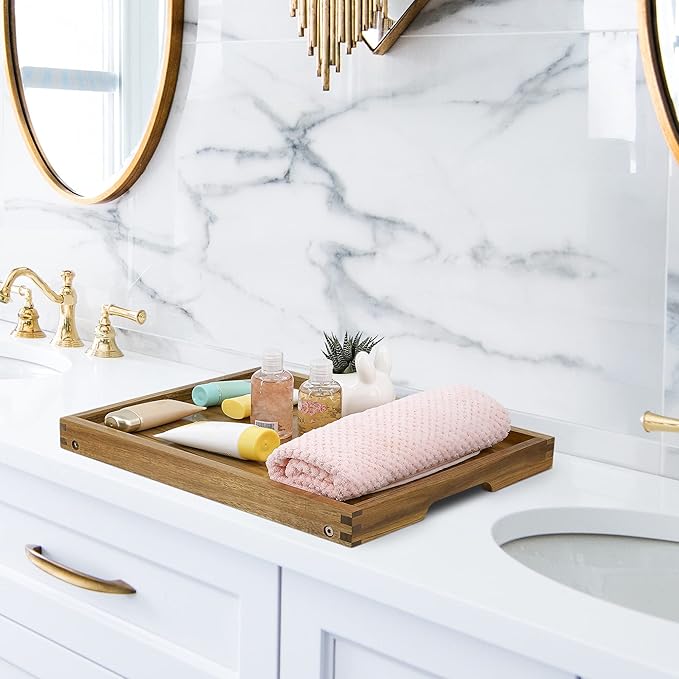 VaeFae Acacia Bed Table Tray, Wooden Breakfast Tray with Folding Legs, Bed Tray for Eating and Laptop, Eating Trays for Bedroom