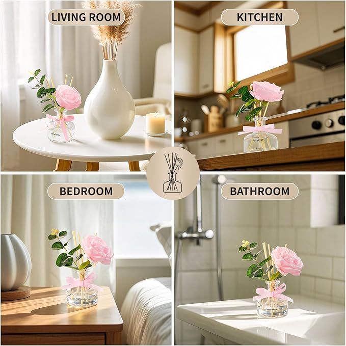 Reed Diffusers Set, 7.10 oz Rose Water Scented Diffuser with 7 Sticks, Long Lasting Home Fragrance for 120 Days, Perfect for Bathroom, Shelf Decor, Air Fresheners