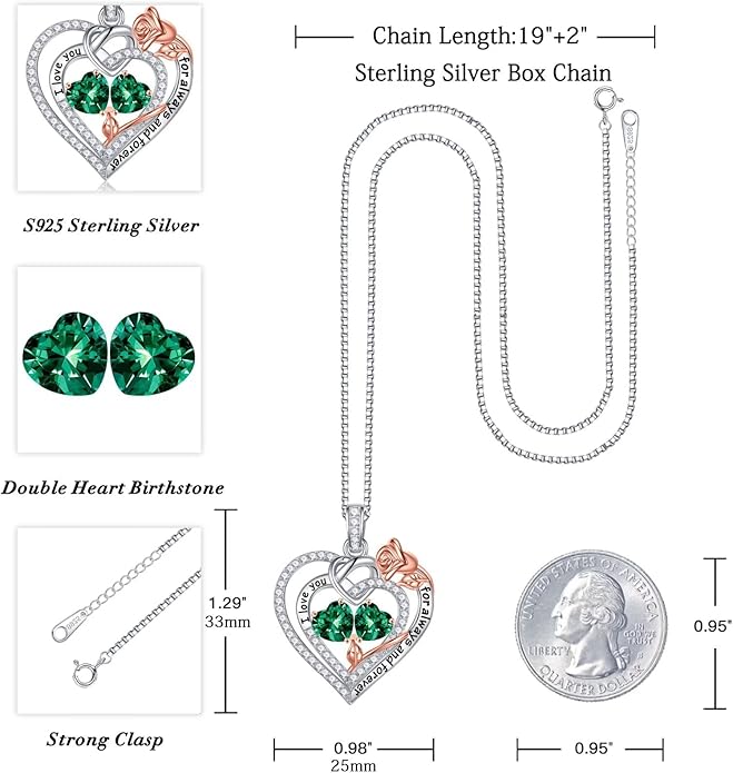 Iefil Christmas Gifts for Wife Women - 925 Sterling Silver Double Birthstone Necklace, Anniversary Birthday Gifts for Women, Jewelry Gift for Wife Girlfriend Mom Her