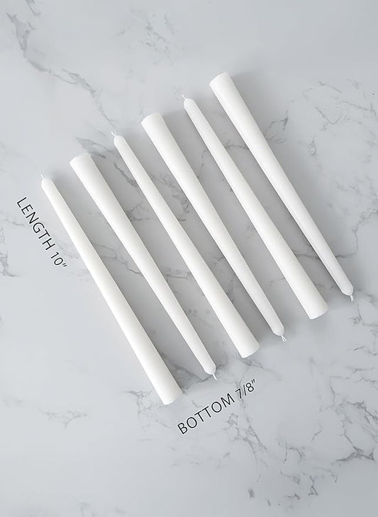 12pk 10" Classic Taper Candles, White, 7-8 Hours Long Burning, Unscented Tall Candlesticks