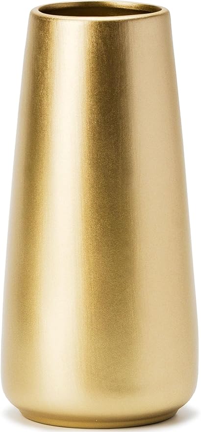Light Gold Vase - 8" Big Gold Ceramic Flower vase for Home/Table/Accent Decor, Minimalist Modern Vases for Centerpieces, Room Decor, Living Room, Bedroom or Gift