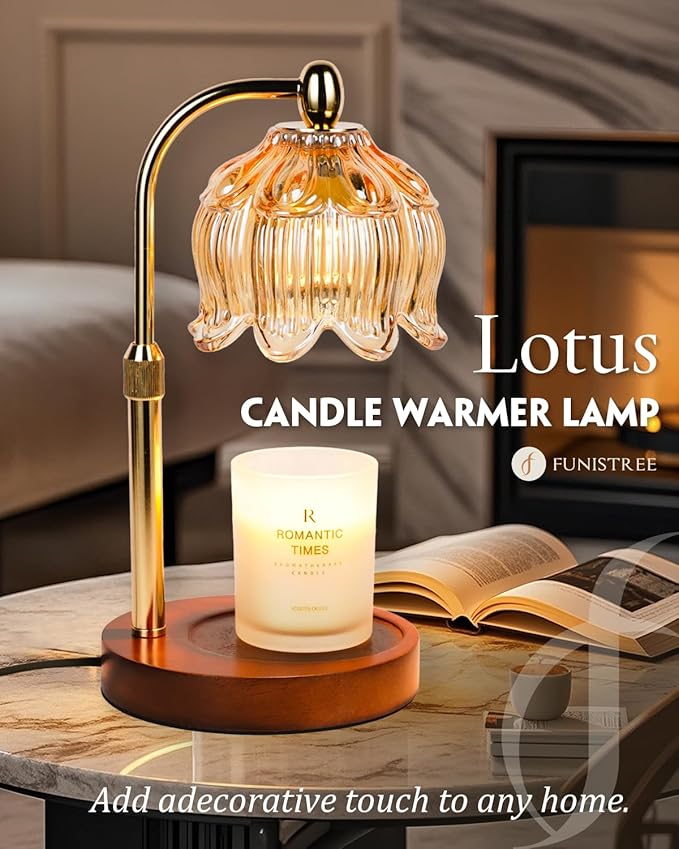 Candle Warmer Lamp with Timer Dimmable, Height Adjustable, Birthday Gifts for Women Mom, Suitable for New Home Decoration, Christmas Gift Lotus Flower Candle lamp,With 2 bulbs,Suitable for Jar Candles